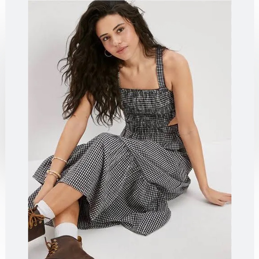 Smocked Cutout Midi Dress